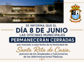 Este lunes 8 de junio las oficinas municipales permanecerán cerradas.
